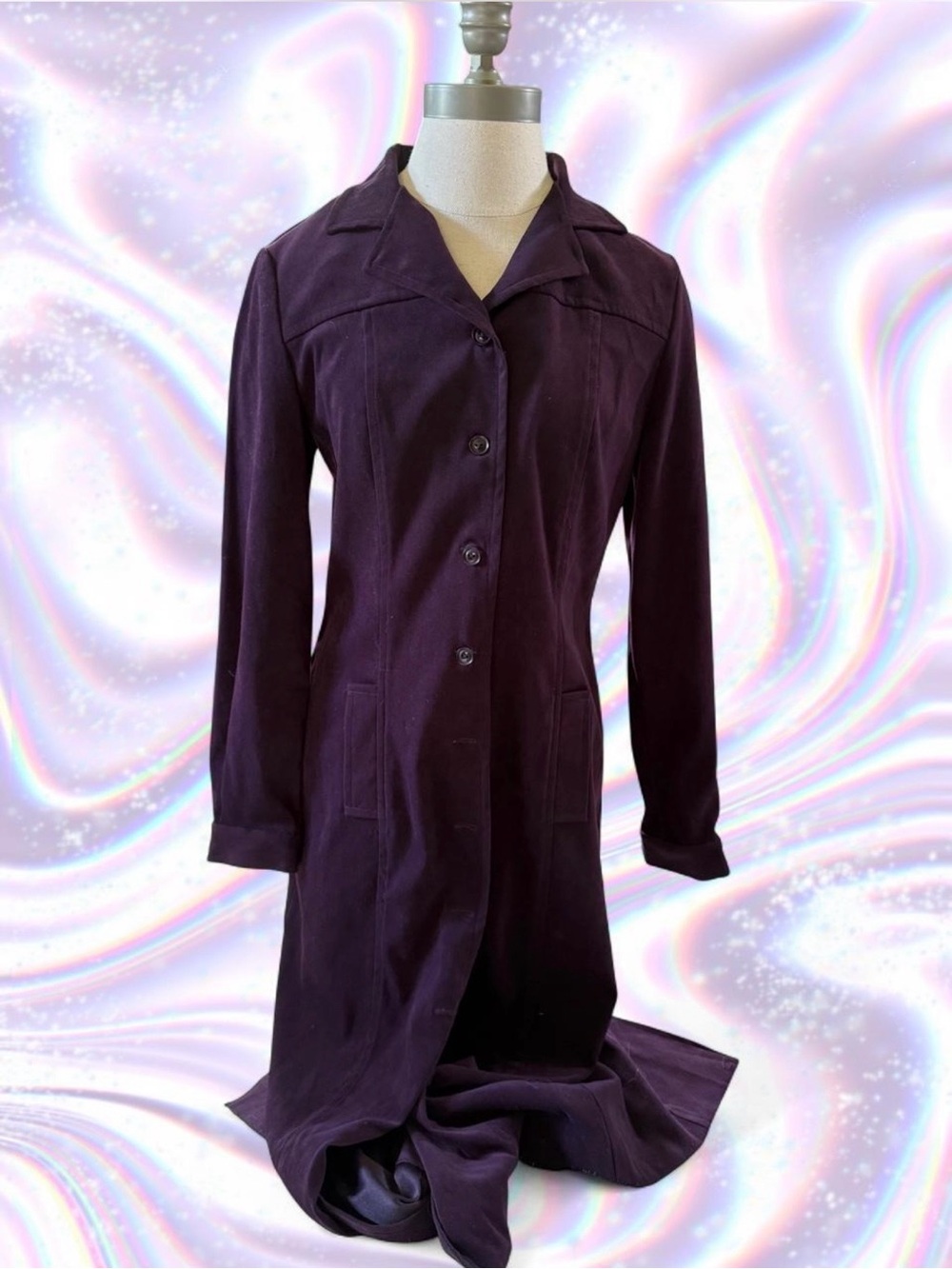 Coldwater Creek Deep Purple Long Button-Front Trench Coat
